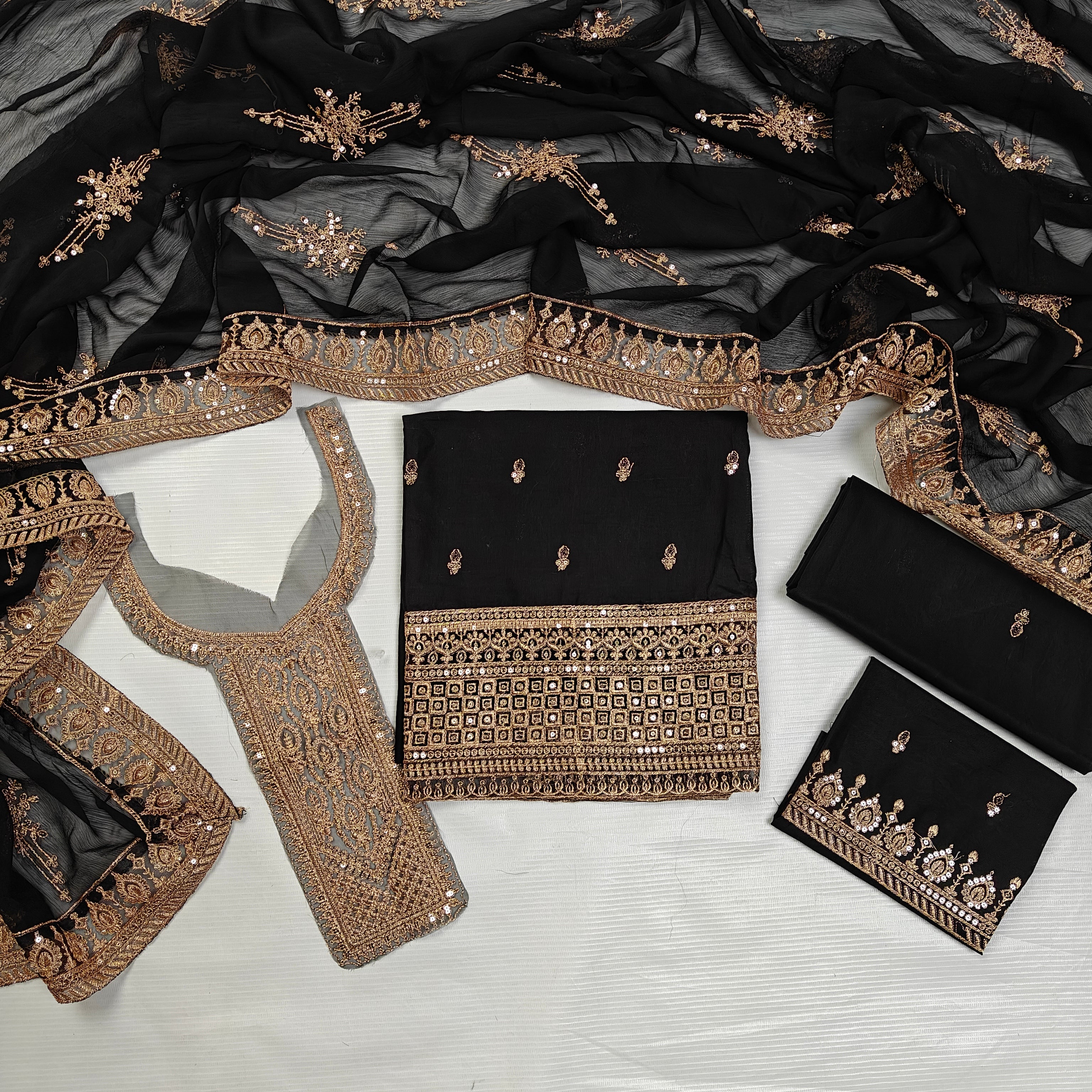 Party Wear Fancy Heavy Embroidered 3PC Unstitched Memon Clothes